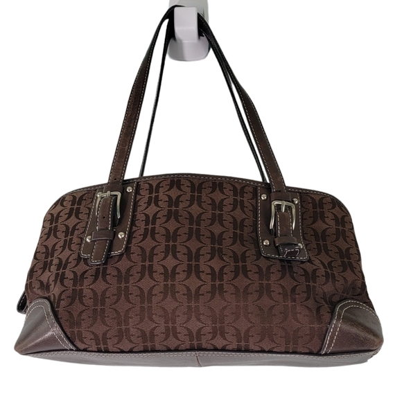 FOSSIL Brown Leather Signature Shoulder Bag Double Handle Spacious Interior - Picture 1 of 12